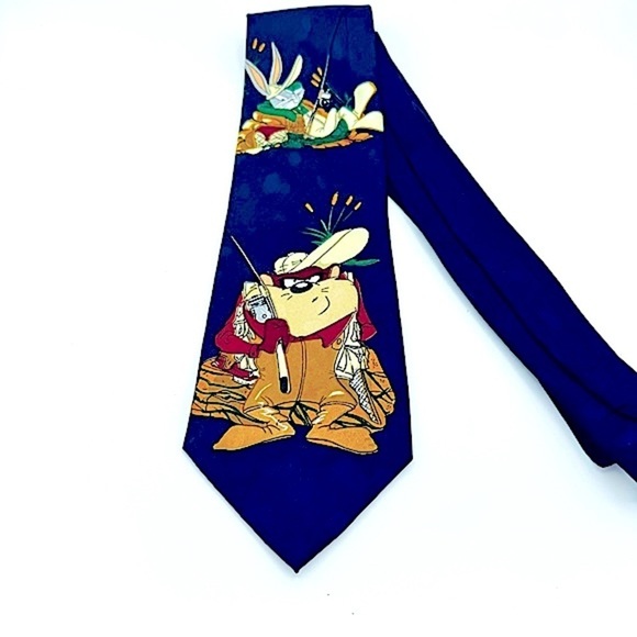 Tasmanian Devil & Bugs Bunny Looney Tunes Fishing Tie Vintage 1995 - Picture 1 of 8